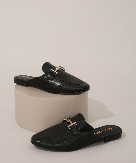 Mule-Feminino-Texturizado-Croco-com-Fivela-Via-Uno-Preto-9983609-Preto_1
