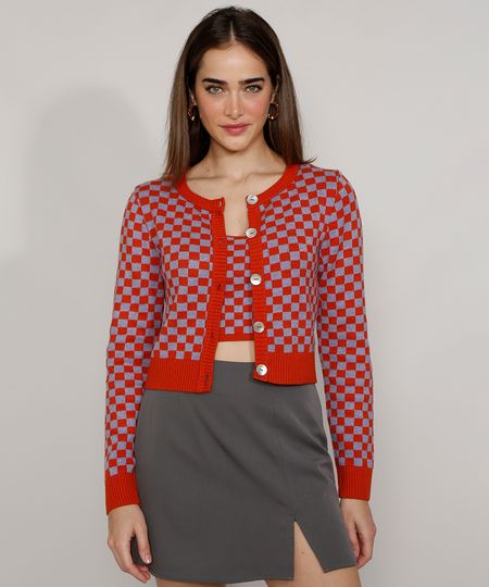 Cardigan-de-Trico-Feminino-Mindset-Cropped-Estampado-Xadrez-Vichy-Decote-Redondo-Laranja-Escuro-9987233-Laranja_Escuro_1