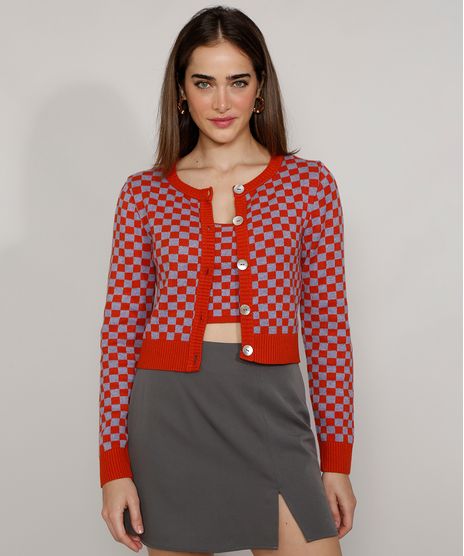 Cardigan-de-Trico-Feminino-Mindset-Cropped-Estampado-Xadrez-Vichy-Decote-Redondo-Laranja-Escuro-9987233-Laranja_Escuro_1
