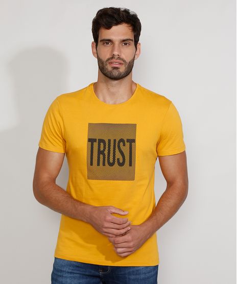 Camiseta-Masculina-Slim-Manga-Curta-Gola-Careca--Trust--com-Relevo-Mostarda-9961986-Mostarda_1