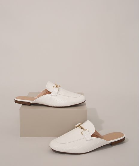 Mule-Feminino-Via-Uno-Texturizado-Croco-com-Fivela-Branco-9983608-Branco_1