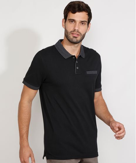 Polo-de-Piquet-Masculina-Tradicional-com-Bolso-Quadriculado-Manga-Curta-Preta-9948843-Preto_1