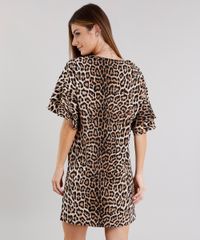 Vestido-Feminino-Amplo-com-Babado-nas-Mangas-Estampado-Animal-Print-Decote-V-Curto-Bege-8915148-Bege_2