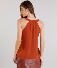 Regata-Feminina-Ampla-com-Ilhos-e-Lace-Up-Texturizada-Decote-V-Laranja-Escuro-8886649-Laranja_Escuro_2