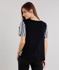 Blusa-Feminina-com-Estampa-Listrada-Manga-Curta-com-Perola-Decote-Redondo-Preta-9040224-Preto_2