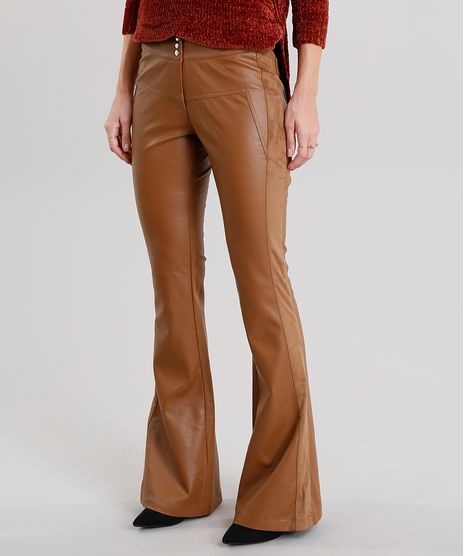Calca-Feminina-Flare-com-Recortes-Laterais-em-Suede-Caramelo-8889211-Caramelo_1