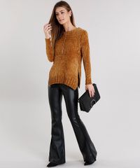 Sueter-Feminino-Longo-em-Trico-de-Chenille-com-Fendas-Manga-Longa-Amarelo-Escuro-8835140-Amarelo_Escuro_3