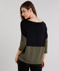 Blusa-Feminina-Bicolor-com-Recorte-Manga-Curta-Decote-Redondo-Verde-Militar-9119297-Verde_Militar_2