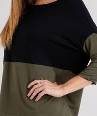 Blusa-Feminina-Bicolor-com-Recorte-Manga-Curta-Decote-Redondo-Verde-Militar-9119297-Verde_Militar_4