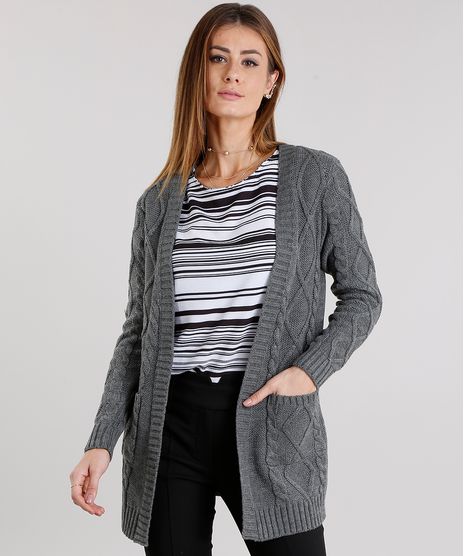 Cardigan-Feminino-Longo-Cables-em-Trico-Com-Bolsos-Manga-Longa-Decote-Redondo-Cinza-Mescla-Escuro-8880794-Cinza_Mescla_Escuro_1