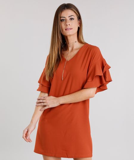 Vestido-Feminino-Amplo-com-Babado-nas-Mangas-Decote-V-Curto-Laranja-Escuro-8915149-Laranja_Escuro_1 Vestido-Feminino-Amplo-com-Babado-nas-Mangas-Decote-V-Curto-Laranja-Escuro-8915149-Laranja_Escuro_1