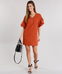 Vestido-Feminino-Amplo-com-Babado-nas-Mangas-Decote-V-Curto-Laranja-Escuro-8915149-Laranja_Escuro_3