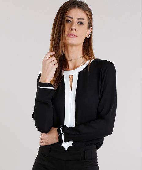 Blusa-Feminina-Ampla-com-Recorte-Contrastante-Manga-Longa-Decote-Redondo-Preta-8887768-Preto_1