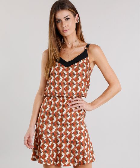 Vestido-Feminino-com-Argola-na-Alca-Estampado-Geometrico-Curto-Caramelo-8886732-Caramelo_1