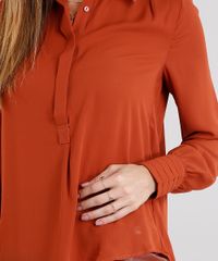 Blusa-Feminina-Ampla-com-Botoes-Manga-Longa-Gola-Esporte-Laranja-Escuro-8886648-Laranja_Escuro_4