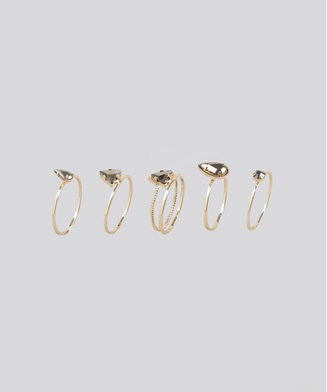 Kit-de-5-Aneis-Femininos-com-Strass-Dourado-8839747-Dourado_1