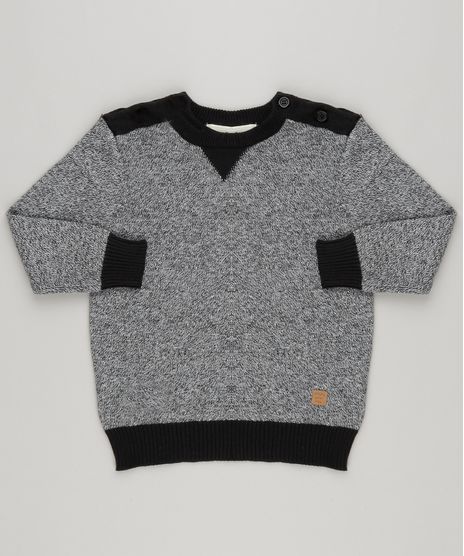 Sueter-Infantil-em-Trico-Mescla-Decote-com-Botoes-Manga-Longa-Preto-8843509-Preto_1