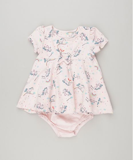 Vestido-Infantil-Estampado-de-Unicornio-com-Laco-Manga-Curta---Calcinha-Rosa-Claro-9137711-Rosa_Claro_1