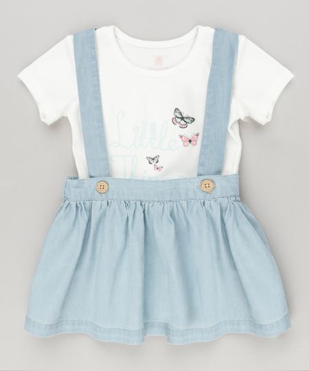 Conjunto-Infantil-de-Body-Manga-Curta--Forever--Off-White---Salopete-em-Jeans-de-Algodao---Sustentavel-Azul-Claro-8859354-Azul_Claro_1