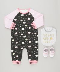 Macacao-Infantil-Raglan-Estampado-de-Gatinhos-Manga-Longa-em-Moletom-Preto---Babador--Forever-and-Ever--em-Algodao---Sustentavel-Cinza-Mescla-Claro-8878550-Cinza_Mescla_Claro_3