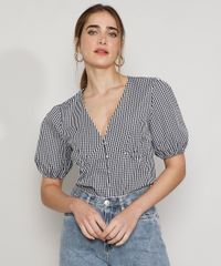 Blusa-Feminina-Mindset-Estampada-Xadrez-Vichy-com-Botoes-Manga-Bufante-Decote-V-Preta-9988083-Preto_1
