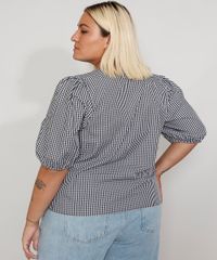 Blusa-Feminina-Plus-Size-Mindset-Estampada-Xadrez-Vichy-com-Botoes-Manga-Bufante-Decote-V-Preta-9988084-Preto_2