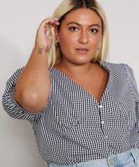 Blusa-Feminina-Plus-Size-Mindset-Estampada-Xadrez-Vichy-com-Botoes-Manga-Bufante-Decote-V-Preta-9988084-Preto_4