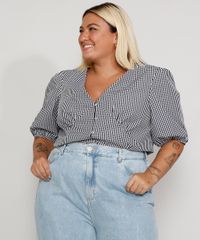 Blusa-Feminina-Plus-Size-Mindset-Estampada-Xadrez-Vichy-com-Botoes-Manga-Bufante-Decote-V-Preta-9988084-Preto_5