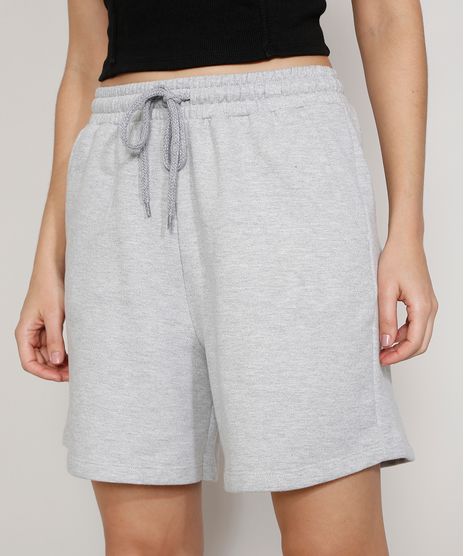Bermuda-de-Moletom-Feminina-com-Cordao-e-Bolsos-Cinza-Mescla-Claro-9988096-Cinza_Mescla_Claro_1