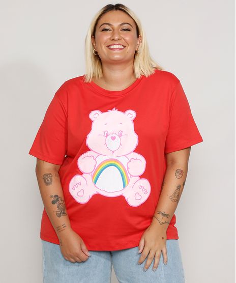 Camiseta-Plus-Size-Feminina-Manga-Curta-Ursinhos-Carinhosos-Decote-Redondo-Vermelha-9967430-Vermelho_1