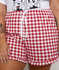 Pijama-Feminino-Plus-Size-Mickey-com-Estampa-Xadrez-Vichy-e-Babado-Manga-Curta-Branco-9972299-Branco_5