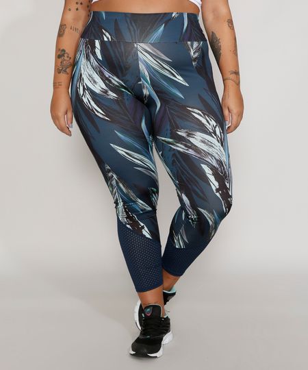 Calca-Legging-Feminina-Plus-Size-Esportiva-Ace-Estampada-de-Folhagem-com-Micro-Furos-Azul-Marinho-9984685-Azul_Marinho_1