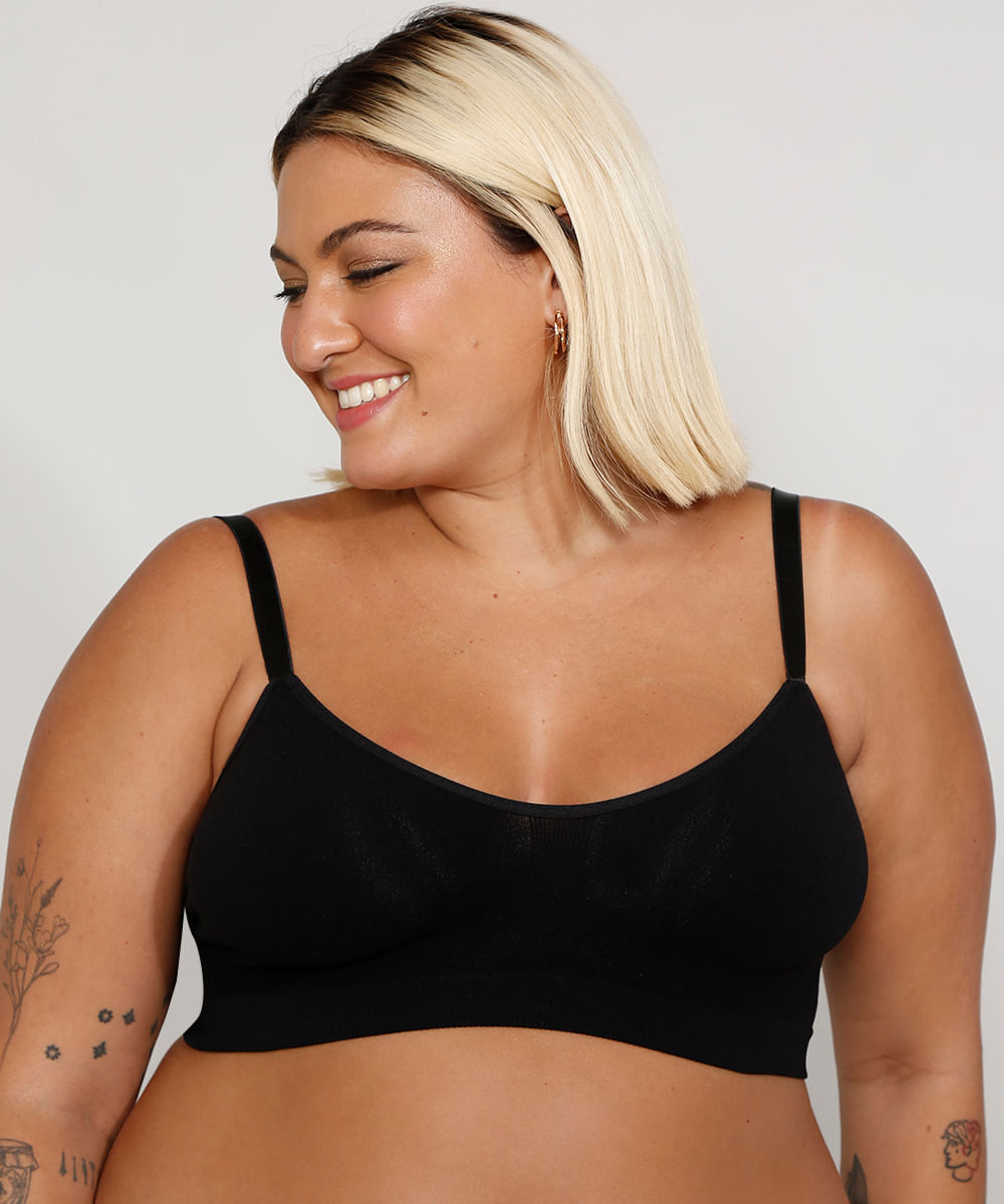 Sutiã Top Plus Size DeMillus Conforto Ultraleve Sem Bojo Costura e Aro Preto