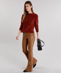 Sueter-Feminino-Longo-em-Trico-de-Chenille-com-Fendas-Manga-Longa-Laranja-Escuro-8835140-Laranja_Escuro_3