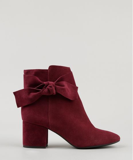Bota-Feminina-Salto-Baixo-em-Suede-com-Laco-Cano-Curto-Vinho-9075278-Vinho_1