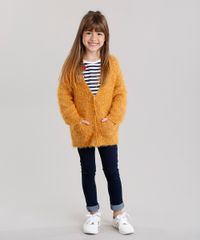 Sueter-Infantil-Felpudo-em-Trico-com-Bolsos-Decote-V-Amarelo-Escuro-8862445-Amarelo_Escuro_3