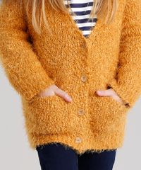 Sueter-Infantil-Felpudo-em-Trico-com-Bolsos-Decote-V-Amarelo-Escuro-8862445-Amarelo_Escuro_4