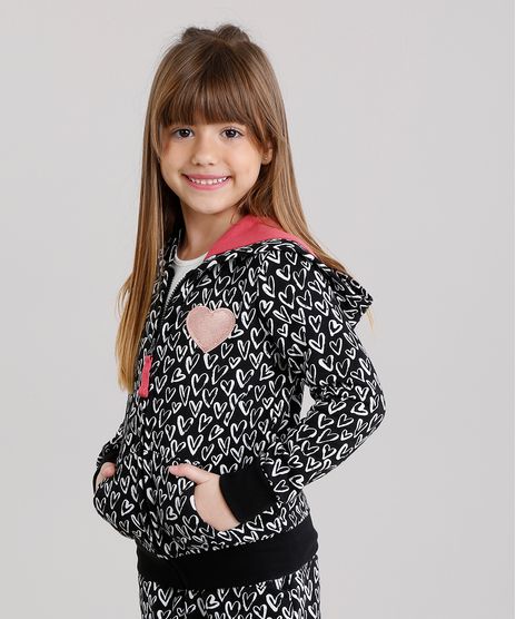 Blusao-Infantil-Estampado-de-Coracoes-em-Moletom-com-Capuz-Preto-8829962-Preto_1