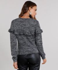 Sueter-Feminino-com-Babado-em-Trico-Manga-Longa-Decote-Redondo-Cinza-Mescla-Escuro-8889198-Cinza_Mescla_Escuro_2