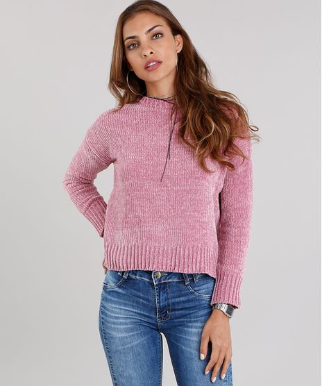 Sueter-Feminino-em-Trico-de-Chenille-Manga-Longa-Rose-8864679-Rose_1