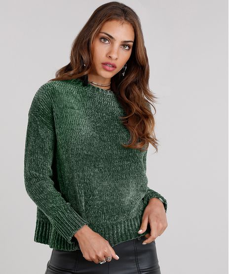 Sueter-Feminino-em-Trico-de-Chenille-Manga-Longa-Verde-Escuro-8864679-Verde_Escuro_1