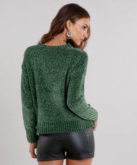 Sueter-Feminino-em-Trico-de-Chenille-Manga-Longa-Verde-Escuro-8864679-Verde_Escuro_2