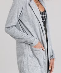 Blazer-Feminino-Longo-Risca-de-Giz-com-Bolsos-Manga-Longa-Cinza-Mescla-9050270-Cinza_Mescla_4