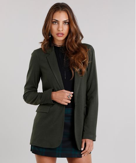 Blazer-Feminino-Longo-com-Bolso-Decorativo-Gola-Tailleur-Verde-Militar-9087047-Verde_Militar_1