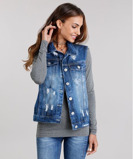 Colete-Jeans-Feminino-Destroyed-com-Bolsos-Gola-Esporte-Azul-Escuro-9148052-Azul_Escuro_1