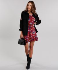 Vestido-Feminino-Halter-Neck-Estampado-de-Borboletas-Curto-com-Babados-e-Alcas-Finas-Vinho-8900331-Vinho_3