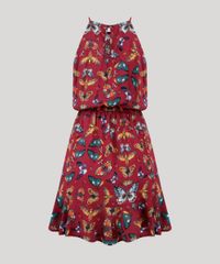 Vestido-Feminino-Halter-Neck-Estampado-de-Borboletas-Curto-com-Babados-e-Alcas-Finas-Vinho-8900331-Vinho_6