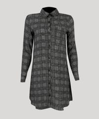 Vestido-Feminino-Chemise-Xadrez-Curto-Manga-Longa-Preto-9120692-Preto_5