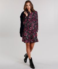 Vestido-Feminino-Chemise-Estampado-Floral-Curto-Manga-Longa-Preto-9120654-Preto_3