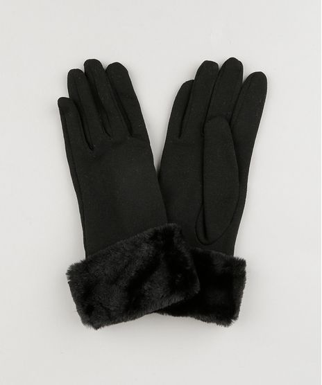 Luva-Feminina-de-Inverno-em-Moletom-com-Pelo-Preta-8754583-Preto_1